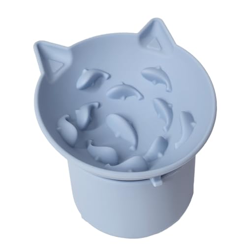 Anti Schling Napf Katze Erhöht,Slow Feeder Katze Nassfutter,Antischlingnapf Mit Anti Rutsch Matte für Katzen und Kleine Hunde (Blau) von AVYDIIF