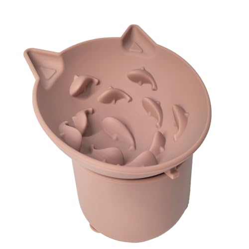 Anti Schling Napf Katze Erhöht,Slow Feeder Katze Nassfutter,Antischlingnapf Mit Anti Rutsch Matte für Katzen und Kleine Hunde(Rosa) von AVYDIIF