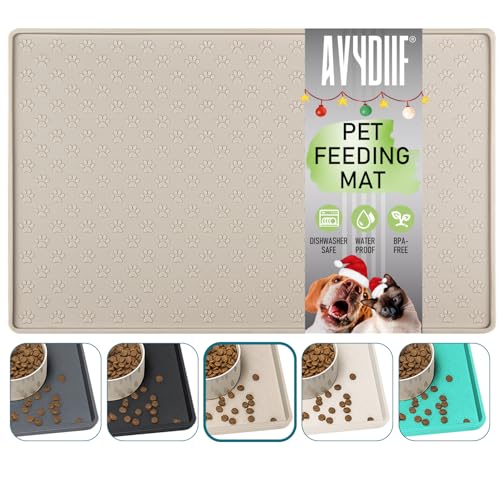 Napfunterlage für Hunde, Futtermatten für Hunde und Katzen rutschfeste Futtermatte aus Silikon - wasserdichte Unterlage mit Rand, spülmaschinenfest(L: 60×40cm, Beige) von AVYDIIF