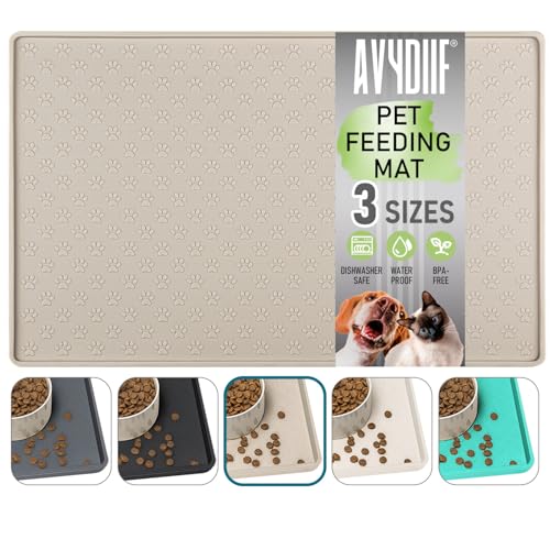 Napfunterlage für Hunde, Futtermatten für Hunde und Katzen rutschfeste Futtermatte aus Silikon - wasserdichte Unterlage mit Rand, spülmaschinenfest(M: 48×30cm, Beige) von AVYDIIF