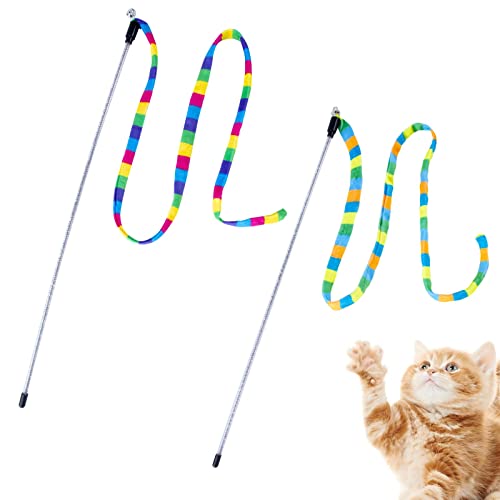 AWAVM 2 x Katzenstab, Regenbogen-Spielzeug, Regenbogenband, Zauberstab für Kätzchen, Training, Regenbogenband, Katzen-Charmer, Zauberstab, Spielzeug für Kätzchen, Katzen, Training, Spielen von AWAVM