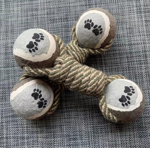 AWDOAJOI 2 Haustier Spielzeug Gewebte Seilknoten Haustier Bissfeste Schleifhantel Hund Tennisball Mittlere Und Große Hund Baumwolle Seil Spielzeug 24cm von AWDOAJOI