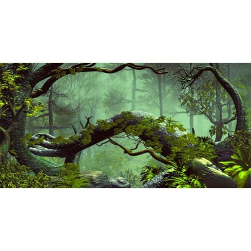 AWERT 121,9 x 45,7 cm Nebel Wald Terrarium Hintergrund Stein Grün Baum Tropisch Reptil Habitat Hintergrund Regenwald Aquarium Hintergrund Durable Polyester Hintergrund von AWERT