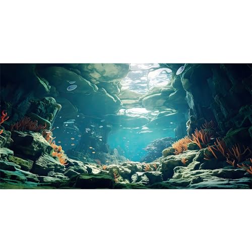 AWERT Hintergrund für Aquarium, 61 x 40,6 cm, Polyester, Meeresboden, Unterwasser, Korallenriff, Stein, Aquarium-Hintergrund, Meeresalgen, Höhle, Sonnenlicht, Aquarium-Hintergrund von AWERT
