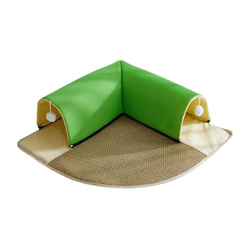 ＡＷＨＡＯ 2 in 1 Innentunnelbett für Katzen, mit Abnehmbarer Und Waschbarer Matte, Haus für Kätzchen, Welpen, mit Spielballübungen, grün 50cm von ＡＷＨＡＯ