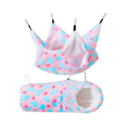 ＡＷＨＡＯ 2X Hängematte für Kleintierkäfige, Set mit hängenden Tunnelmatten, Bett für Kleintiere, Hängespielzeug für Hamster, Rosa von ＡＷＨＡＯ