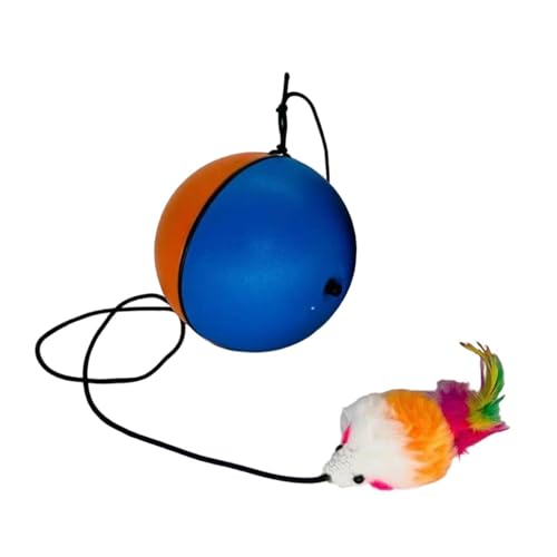 ＡＷＨＡＯ Automatisch rollender interaktiver Ball, Katzenfederball, tragbarer Vermeidungsball für Katzen, für Wohnzimmer, Esszimmer und den Innenbereich, Blau Orange von ＡＷＨＡＯ