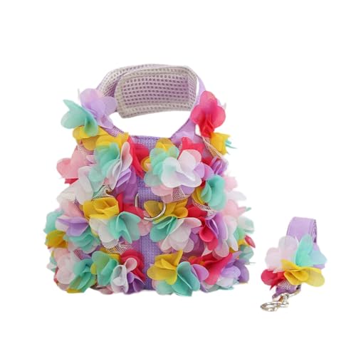 ＡＷＨＡＯ Florales Hundegeschirrkleid mit Leine, Hundewestengeschirr, Haustier-Outfit, bequemes Sommer für Haustier-Accessoires, Mädchen, Katzen, S von ＡＷＨＡＯ