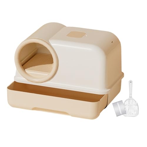 ＡＷＨＡＯ Geschlossene Katzentoilette, Katzenstreu, leicht zu reinigen, großes Katzentöpfchen, Kätzchentöpfchen, Toilette für alle Arten von Katzenstreu, Beige von ＡＷＨＡＯ