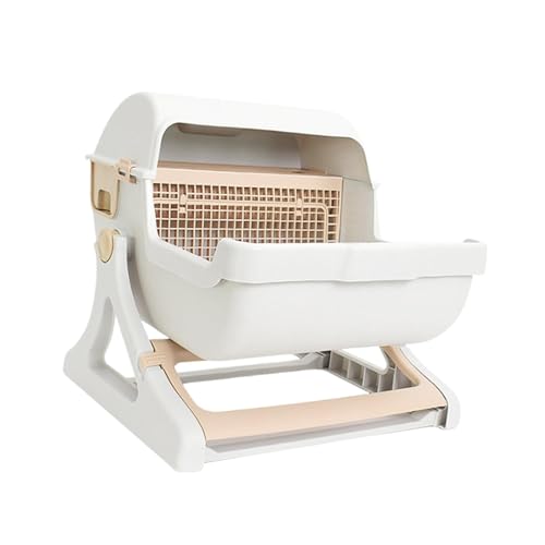 ＡＷＨＡＯ Halbautomatische Katzentoilette für Haustiere Halbgeschlossene Luxus Katzentoilette Katzentoilette Katzentoilette Tablett Kätzchentoilette, Beige von ＡＷＨＡＯ