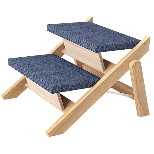 ＡＷＨＡＯ Haustiertreppe Aus Holz, Tragbare Hundeleiter für Sofa Und Hochbett, Verstellbare Neigung, Klappbare Haustiertreppe, 2 Schritte von ＡＷＨＡＯ