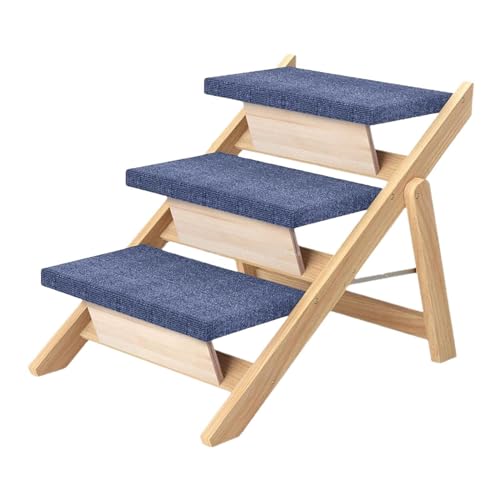 ＡＷＨＡＯ Haustiertreppe Aus Holz, Tragbare Hundeleiter für Sofa Und Hochbett, Verstellbare Neigung, Klappbare Haustiertreppe, 3 Schritte von ＡＷＨＡＯ