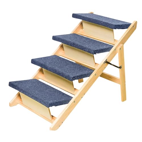 ＡＷＨＡＯ Haustiertreppe Aus Holz, Tragbare Hundeleiter für Sofa Und Hochbett, Verstellbare Neigung, Klappbare Haustiertreppe, 4 Schritte von ＡＷＨＡＯ