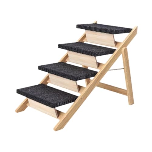 ＡＷＨＡＯ Hölzerne Hundetreppe mit 4 stufenklappbarer Hundetreppe 2 in 1 für kleine und ältere Tiere von ＡＷＨＡＯ