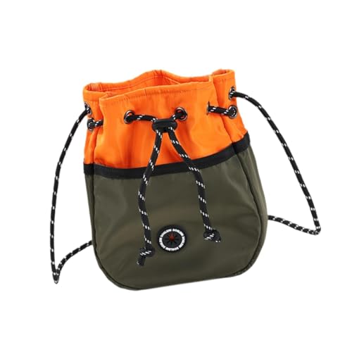 ＡＷＨＡＯ Hunde Leckerli Tasche, Tasche mit Kordelzug, Wasserdichter Schultergurt, Outdoor Leckerli Beutel, Grün Orange von ＡＷＨＡＯ