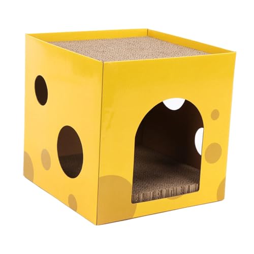 ＡＷＨＡＯ Katzen Wellpappe Haus, Schloss, Kleintiere, Haustierzubehör für Katzen Im Innenbereich, Interaktives Krallenspielzeug, 2 in 1 Wellpappe Box Zum Verste, 30x30x30cm von ＡＷＨＡＯ