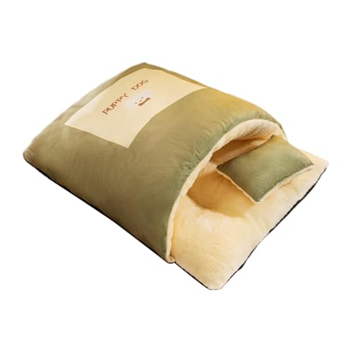 ＡＷＨＡＯ Katzenbett, Höhle, Haustier-Katzenschlafsack mit Kissen, bequemer Sack, warm, für drinnen, Katzen, weich, tragbar, Nest, Kätzchenhaus, L Green von ＡＷＨＡＯ