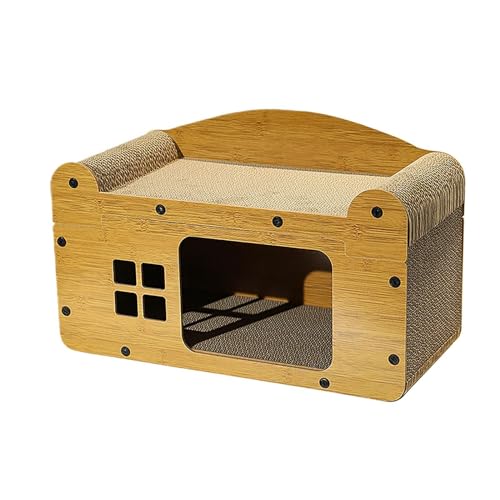 ＡＷＨＡＯ Katzenhaus aus Wellpappe, Loungebett, Kratzkissen, Spielzeug, Katzenhaus für Hauskatzen, Kleintiere, kleine, mittelgroße und große Katzen, l von ＡＷＨＡＯ