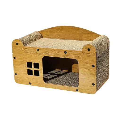 ＡＷＨＡＯ Katzenhaus aus Wellpappe, Loungebett, Kratzkissen, Spielzeug, Katzenhaus für Hauskatzen, Kleintiere, kleine, mittelgroße und große Katzen, m von ＡＷＨＡＯ