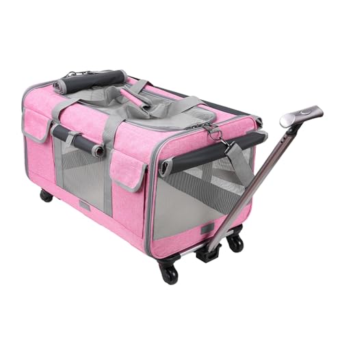 ＡＷＨＡＯ Katzentragetasche, Hundetragetasche mit Rädern, zusammenklappbare Reisetasche, Spurstange, weiche Seiten, rollende Katzen-/Hundetragetasche für Katzen, ROSA von ＡＷＨＡＯ