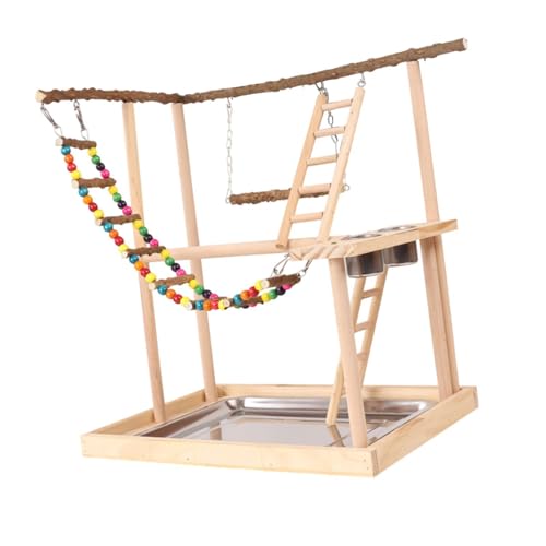 ＡＷＨＡＯ Papageien-Spielplatz, Holzbarsch, Fitnessstudio, Laufstall, Papageien-Spielständer, Sittich-Vogel-Spielständer für Lovebird von ＡＷＨＡＯ