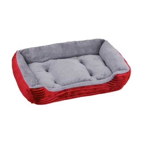 ＡＷＨＡＯ Rechteckiges Hundebett mit Breiten Seiten, Haustierbett Zum Schlafen für Kleine Hunde, rutschfest, Warmer Boden, Weiches Schlafsofa, Rot von ＡＷＨＡＯ