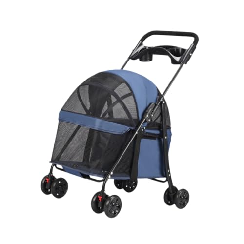 ＡＷＨＡＯ Reisebuggy für Haustiere mit Snack-Tablett, multifunktionaler zusammenklappbarer Haustierbuggy, Hunde-Outdoor-Trage für Spaziergänge mit Kätzchen bis, Dunkelblau von ＡＷＨＡＯ