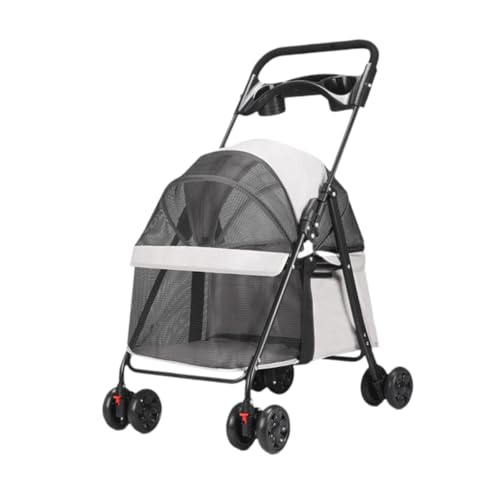 ＡＷＨＡＯ Reisebuggy für Haustiere mit Snack-Tablett, multifunktionaler zusammenklappbarer Haustierbuggy, Hunde-Outdoor-Trage für Spaziergänge mit Kätzchen bis, Hellgrau von ＡＷＨＡＯ