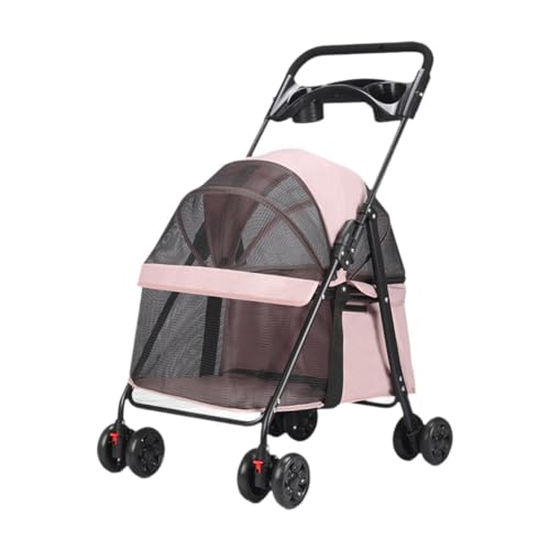 ＡＷＨＡＯ Reisebuggy für Haustiere mit Snack-Tablett, multifunktionaler zusammenklappbarer Haustierbuggy, Hunde-Outdoor-Trage für Spaziergänge mit Kätzchen bis, ROSA von ＡＷＨＡＯ