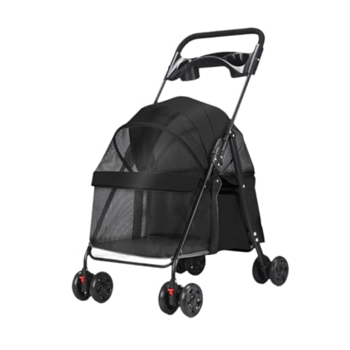 ＡＷＨＡＯ Reisebuggy für Haustiere mit Snack-Tablett, multifunktionaler zusammenklappbarer Haustierbuggy, Hunde-Outdoor-Trage für Spaziergänge mit Kätzchen bis, Schwarz von ＡＷＨＡＯ