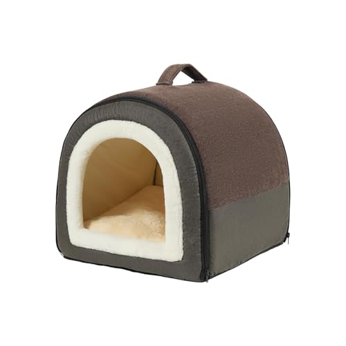 ＡＷＨＡＯ Tragbare Hundehütte, 2-in-1, Hunde-/Katzenbett mit Kissen, faltbares, weiches Zwingerbett, Hundezelt, Haustierunterschlupf für Kätzchen für drinnen, M von ＡＷＨＡＯ