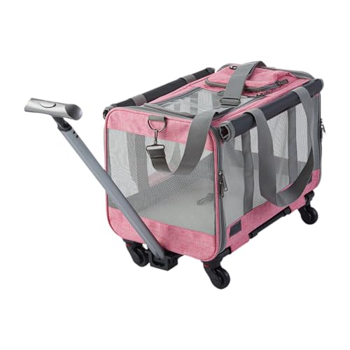 ＡＷＨＡＯ Transportbox für Hunde und Katzen mit Rädern, Reisetasche für Katzen, Transportbox für Haustiere auf Rädern, Rollende Welpenbox für Kleintiere und, ROSA von ＡＷＨＡＯ