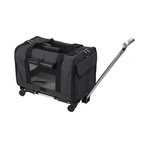 ＡＷＨＡＯ Transportbox für Hunde und Katzen mit Rädern, Rollbare Katzentrage, tragbare, abnehmbare Reisetasche mit Rädern für Park, Outdoor, Spaziergänge, DUNKELGRAU von ＡＷＨＡＯ