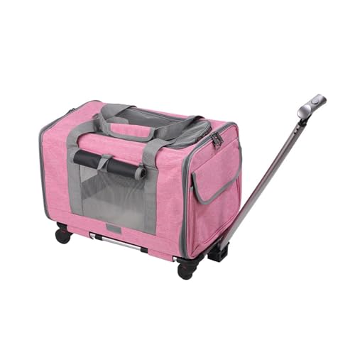 ＡＷＨＡＯ Transportbox für Hunde und Katzen mit Rädern, Rollbare Katzentrage, tragbare, abnehmbare Reisetasche mit Rädern für Park, Outdoor, Spaziergänge, ROSA von ＡＷＨＡＯ