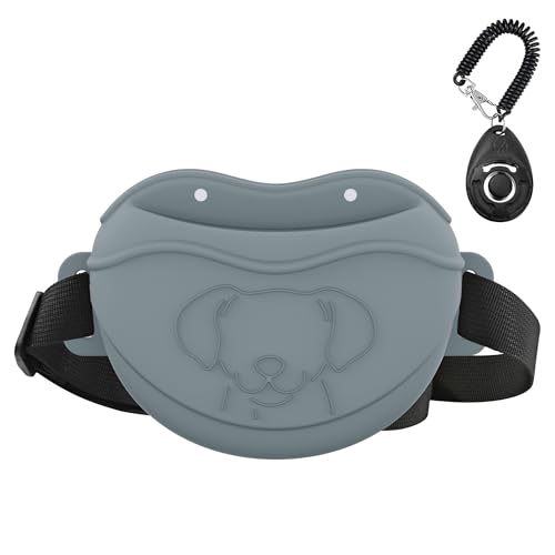 AWINNER Leckerli-Tasche für Hunde, Premium-Silikon, verbesserte 4 starke Magnete, verbesserter Magnetverschluss, verstellbarer Hüftgurt, ideal für Welpentraining und Spaziergänge im Freien, Grau von AWINNER