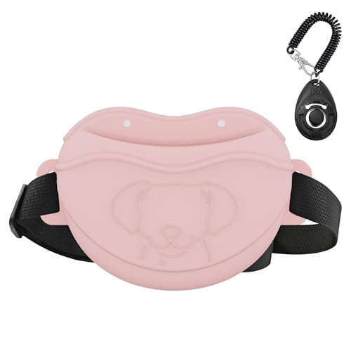 AWINNER Leckerli-Tasche für Hunde, Premium-Silikon, verbesserte 4 starke Magnete, verbesserter Magnetverschluss, verstellbarer Hüftgurt, ideal für Welpentraining und Spaziergänge im Freien, Rosa von AWINNER