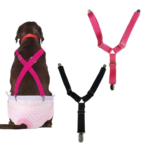 AWOCAN 2 Stück Pet Windel Fasteners mit Einstellbarer Länge Haustiere Windel Anti-Rutsch Strapsen für kleine, mittlere und große Hunde (L-SCHWARZ+RODE ROT) von AWOCAN