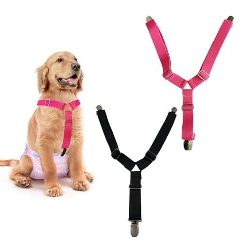 AWOCAN 2 Stück Pet Windel Fasteners mit Einstellbarer Länge Haustiere Windel Anti-Rutsch Strapsen für kleine, mittlere und große Hunde (M-SCHWARZ+RODE ROT) von AWOCAN