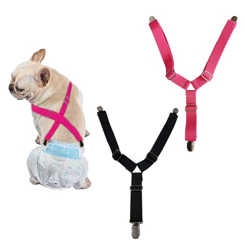 AWOCAN 2 Stück Pet Windel Fasteners mit Einstellbarer Länge Haustiere Windel Anti-Rutsch Strapsen für kleine, mittlere und große Hunde (S-SCHWARZ+RODE ROT) von AWOCAN