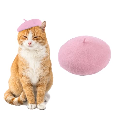 AWOCAN Baskenmütze für Hunde und Katzen, französische Baskenmütze, Stirnband mit verstellbarem Kinnriemen, Weihnachtskostüm, Haar-Accessoire, Foto-Requisiten für Party (Rosa) von AWOCAN