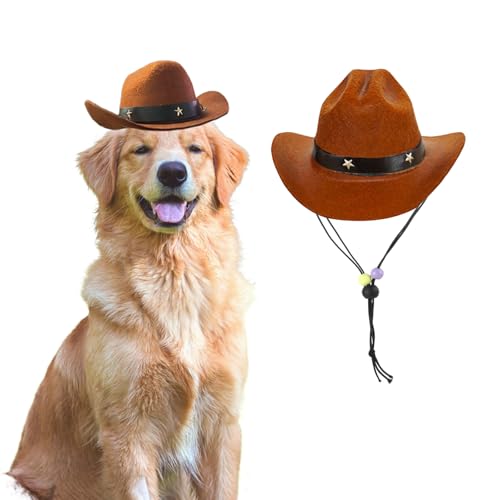 AWOCAN Cowboyhut für Hunde, Cosplay, Welpen, Hund, Katze, Urlaubskostüm, Party-Dekoration braun Small von AWOCAN