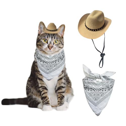 AWOCAN Cowboyhut für Hunde, Katzen, Cowboyhut, Mini-Cowboyhut für Hunde, Katzen, Cowboy-Kostüm mit Bandana, Schal, Urlaub, Halloween, Haustier-Party-Dekoration (Khaki, klein) von AWOCAN