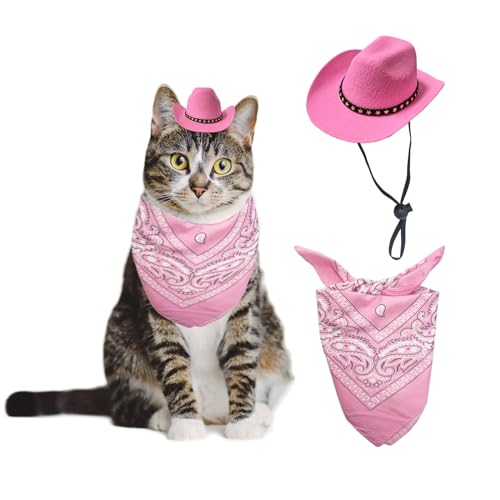 AWOCAN Cowboyhut für Hunde, Katzen, Cowboyhut, Mini-Cowboyhut für Hunde, Katzen, Cowboy-Kostüm mit Bandana, Schal, Urlaub, Halloween, Haustier-Party-Dekoration (Rosa, klein) von AWOCAN