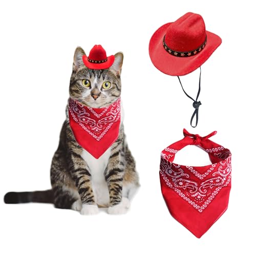 AWOCAN Cowboyhut für Hunde, Katzen, Cowboyhut, Mini-Cowboyhut für Hunde, Katzen, Cowboy-Kostüm mit Bandana, Schal, Urlaub, Halloween, Haustier-Party-Dekoration (rot, klein) von AWOCAN