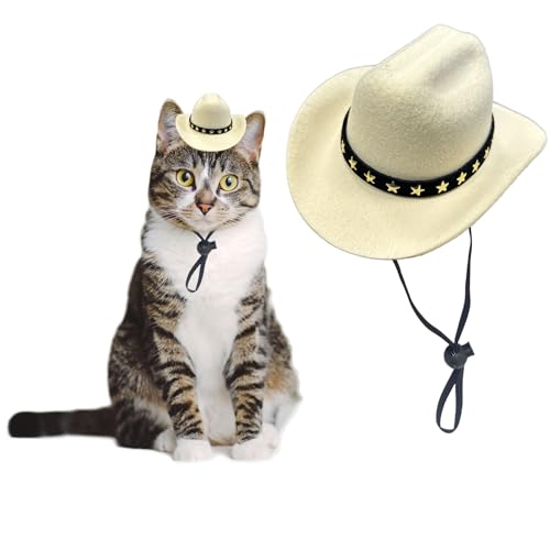 AWOCAN Cowboyhut für Hunde, Katzen, Cowboyhut, Mini-Cowboyhut für Hunde, Katzen, Urlaub, Halloween, Haustier-Party-Dekoration (Beige, klein) von AWOCAN