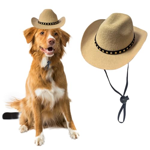 AWOCAN Cowboyhut für Hunde, Katzen, Cowboyhut, Mini-Cowboyhut für Hunde, Katzen, Urlaub, Halloween, Haustier-Party-Dekoration (Khaki, groß) von AWOCAN