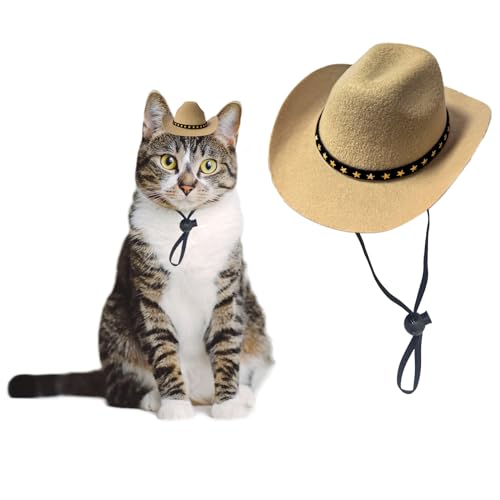 AWOCAN Cowboyhut für Hunde, Katzen, Cowboyhut, Mini-Cowboyhut für Hunde, Katzen, Urlaub, Halloween, Haustier-Party-Dekoration (Khaki, klein) von AWOCAN