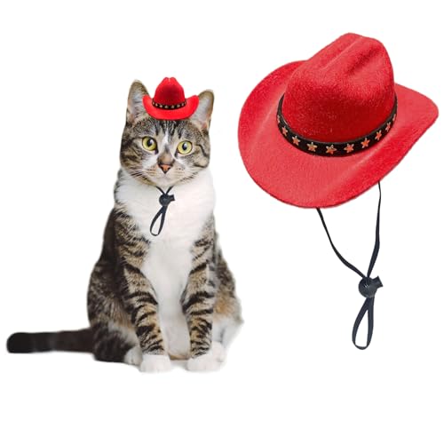 AWOCAN Cowboyhut für Hunde, Katzen, Cowboyhut, Mini-Cowboyhut für Hunde, Katzen, Urlaub, Halloween, Haustier-Party-Dekoration (rot, klein) von AWOCAN