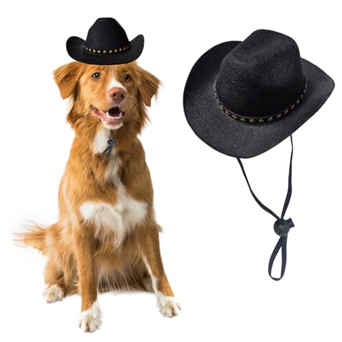 AWOCAN Cowboyhut für Hunde, Katzen, Cowboyhut, Mini-Cowboyhut für Hunde, Katzen, Urlaub, Halloween, Haustier-Party-Dekoration (schwarz, groß) von AWOCAN