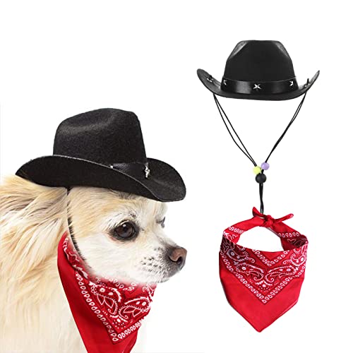 AWOCAN Cowboyhut und Bandana für Hunde und Katzen, Sombrero, Welpenhut, Cosplay-Kappe, Welpen, Haustier, Hund, Katze, Urlaub, Party-Dekoration (schwarz) von AWOCAN